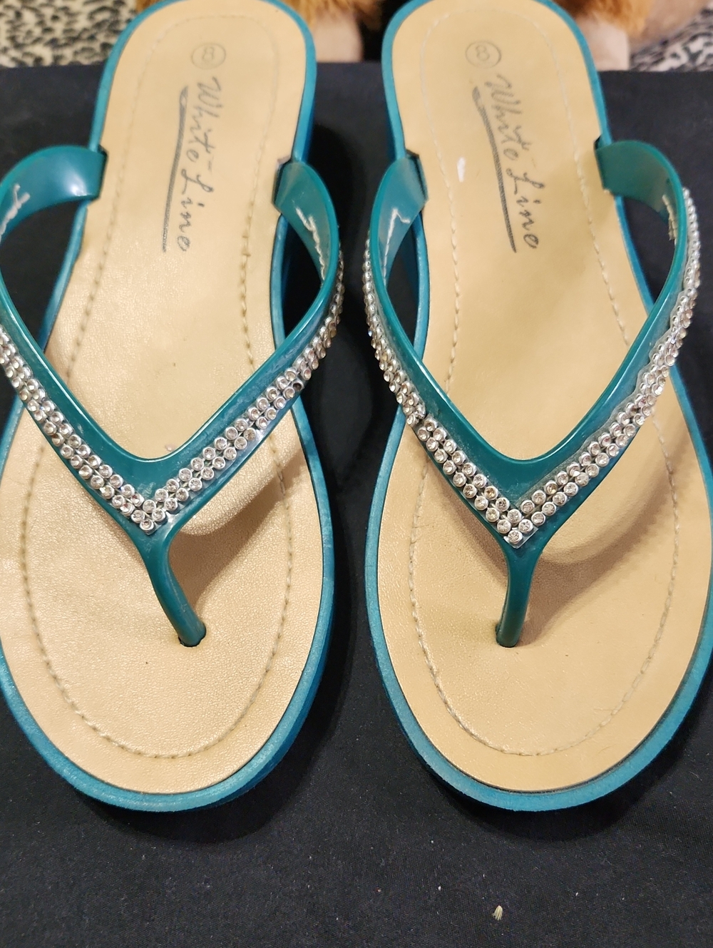 Teal Rhinestone Thong Sandals for Women
